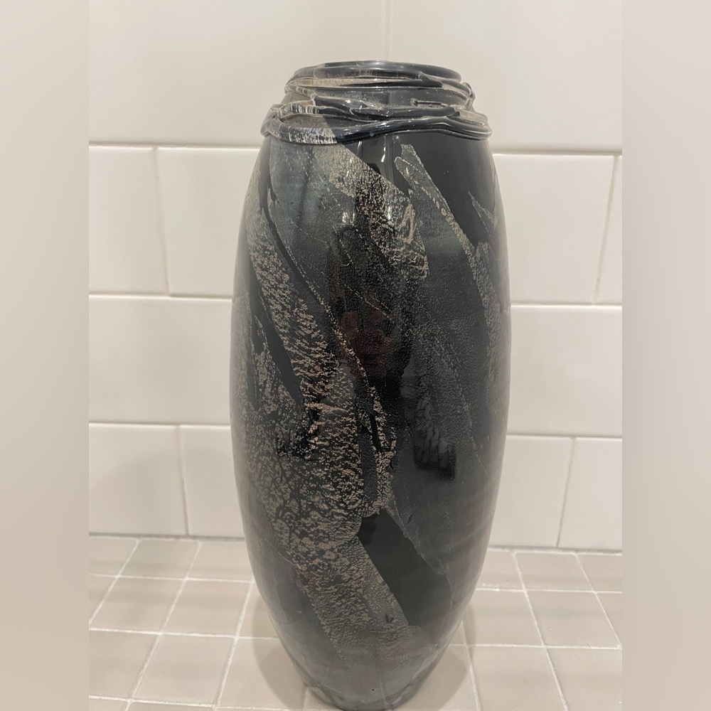 Unbranded MCM Medium Hand-Blown Metallic Spiraled Glass Vase